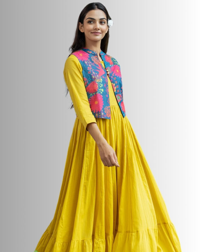 georegette plain frock with crape jacket for party waer