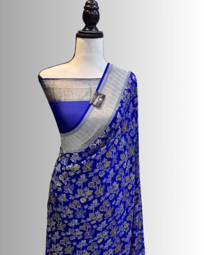 Navy blue all over water jari pure khadi georgette saree