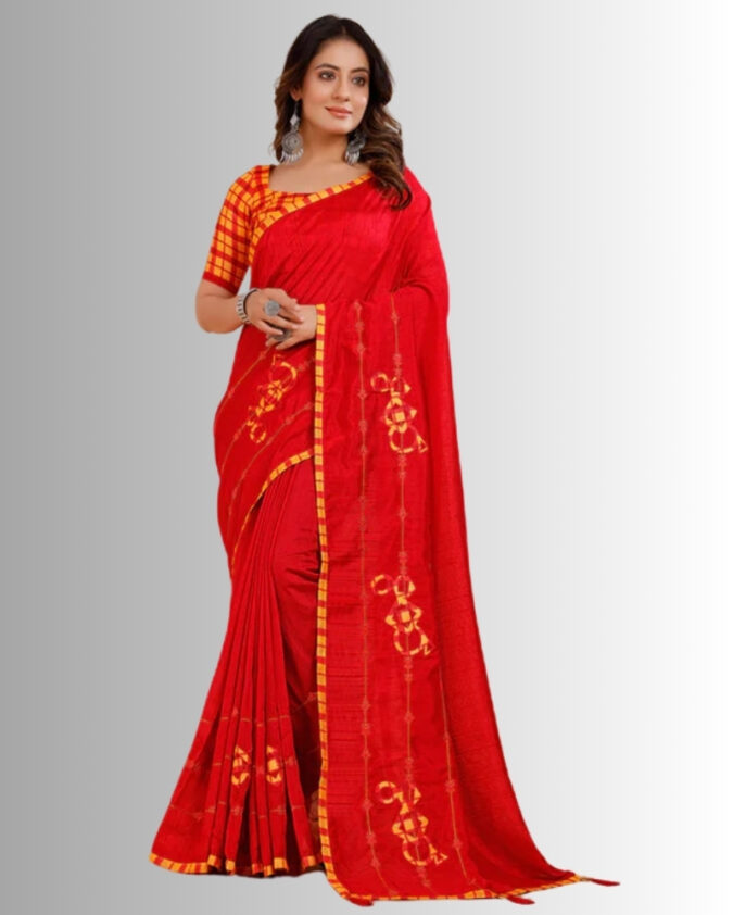 tussar saree with red colour  all over digital position print