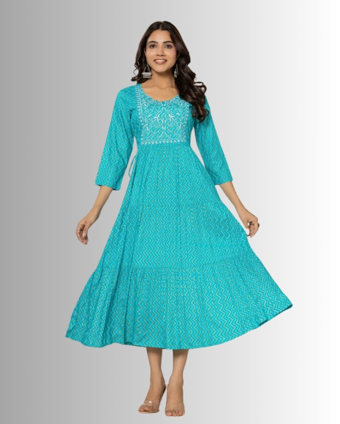rayon cotton printed frilled frock