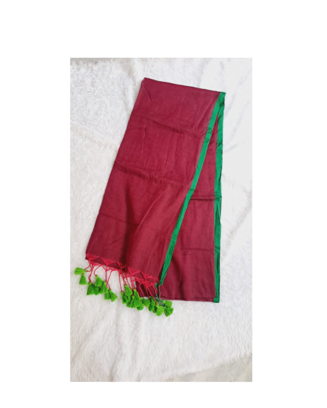 rani pink color with green border plain pure mul cotton saree