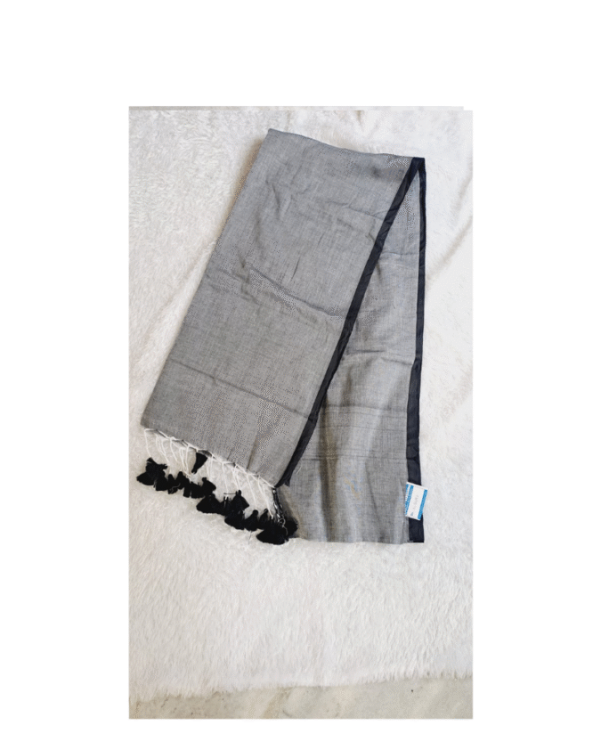 grey color  with black border plain pure mul cotton saree