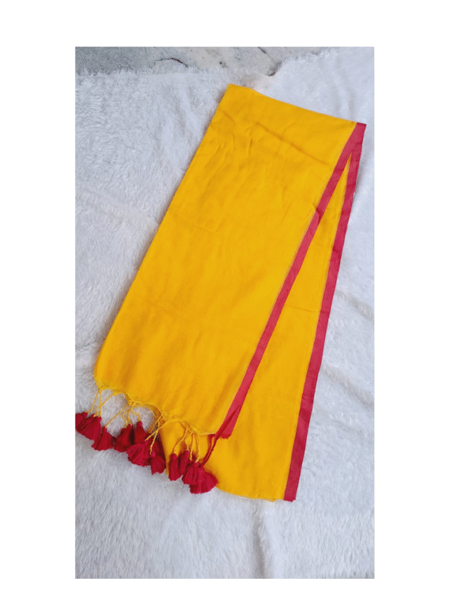 yellow colorwith pink border plain pure mul cotton saree