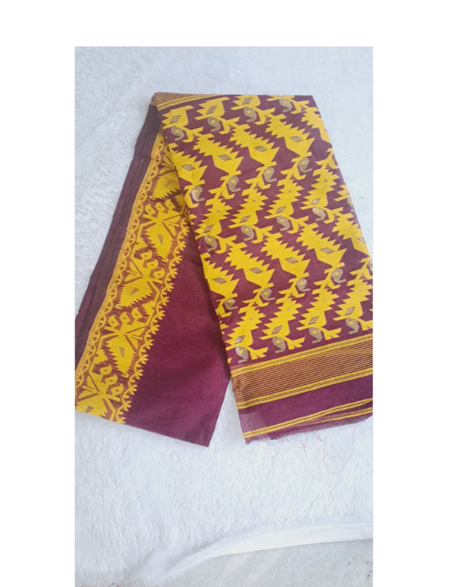 dark violet pure cotton heavy pallu jamdhani saree
