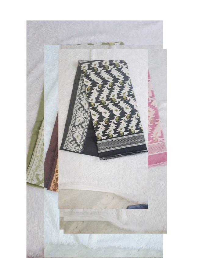 black and white color pure cotton heavy pallu jamdhani saree