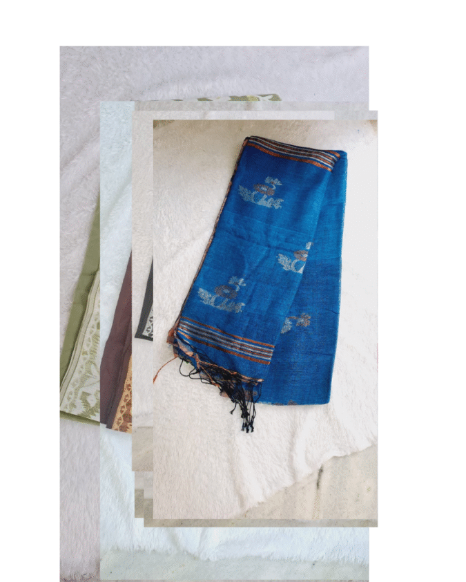 blue color pure tissue linen jamdhani saree