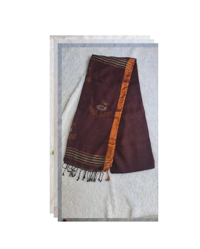 dark wine color pure linen jamdhani saree