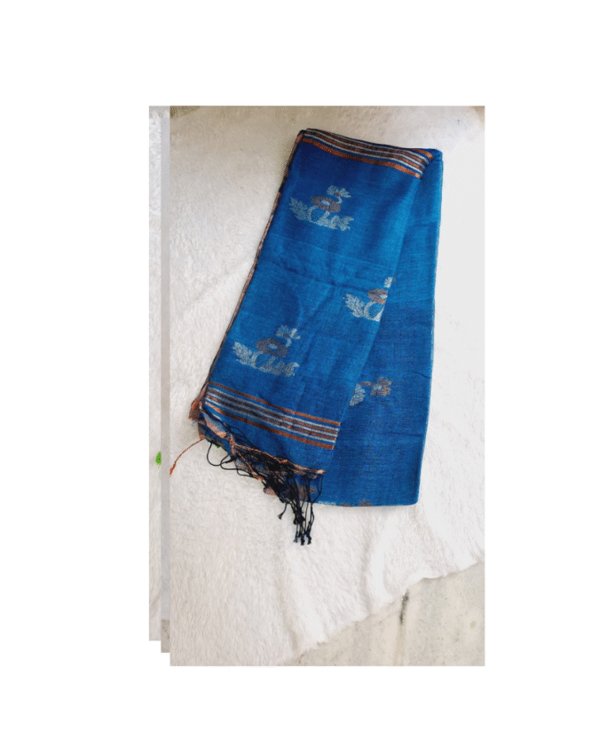 blue color pure linen jamdhani saree