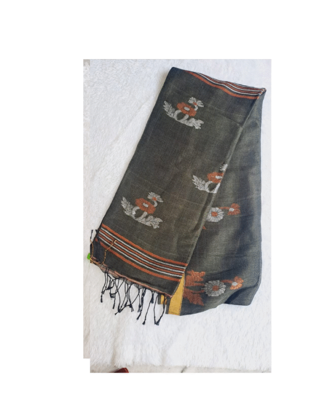 army green color pure linen jamdhani saree
