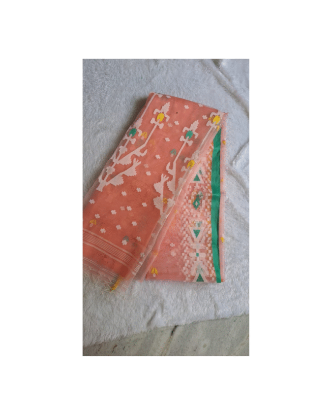 peach color pure muslin jamdhani saree