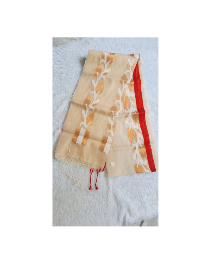 cream color pure muslin jamdhani saree