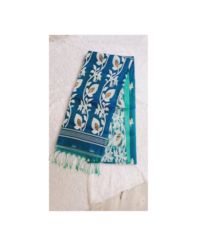 peacock green color pure muslin jamdhani saree