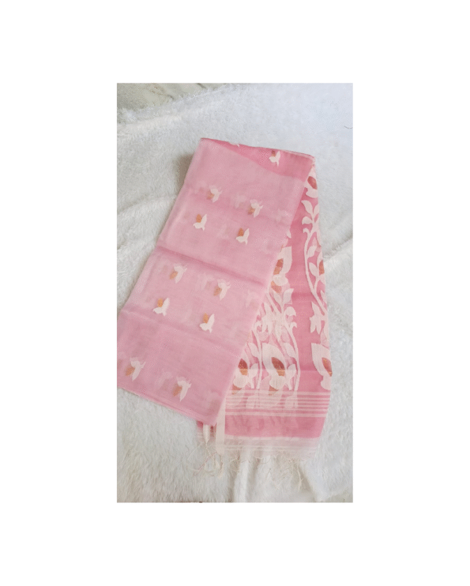 baby pink color pure muslin jamdhani saree