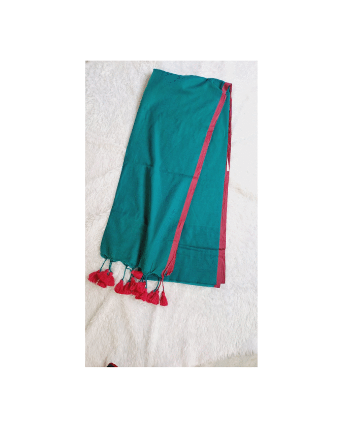 peacock green  with pink border plain pure mul cotton saree